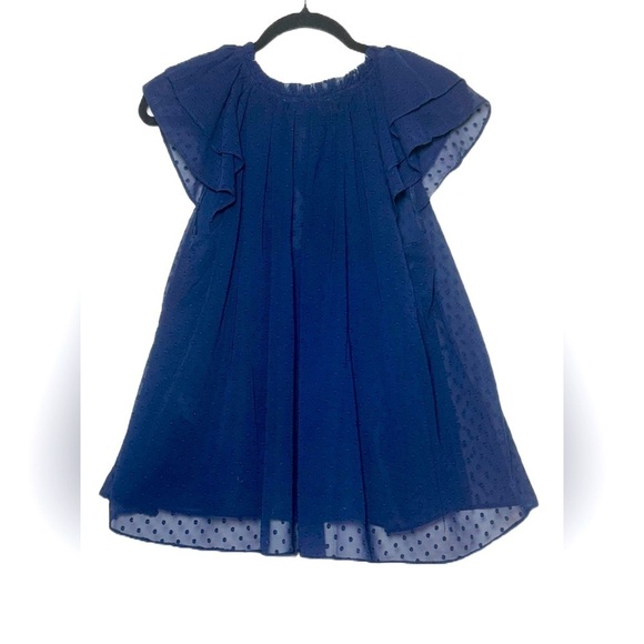 NWT Revolve La’ Ven Navy Blue Lined Swiss Dot Blouse w/ Flutter Sleeves & Tie, S - Picture 4 of 12